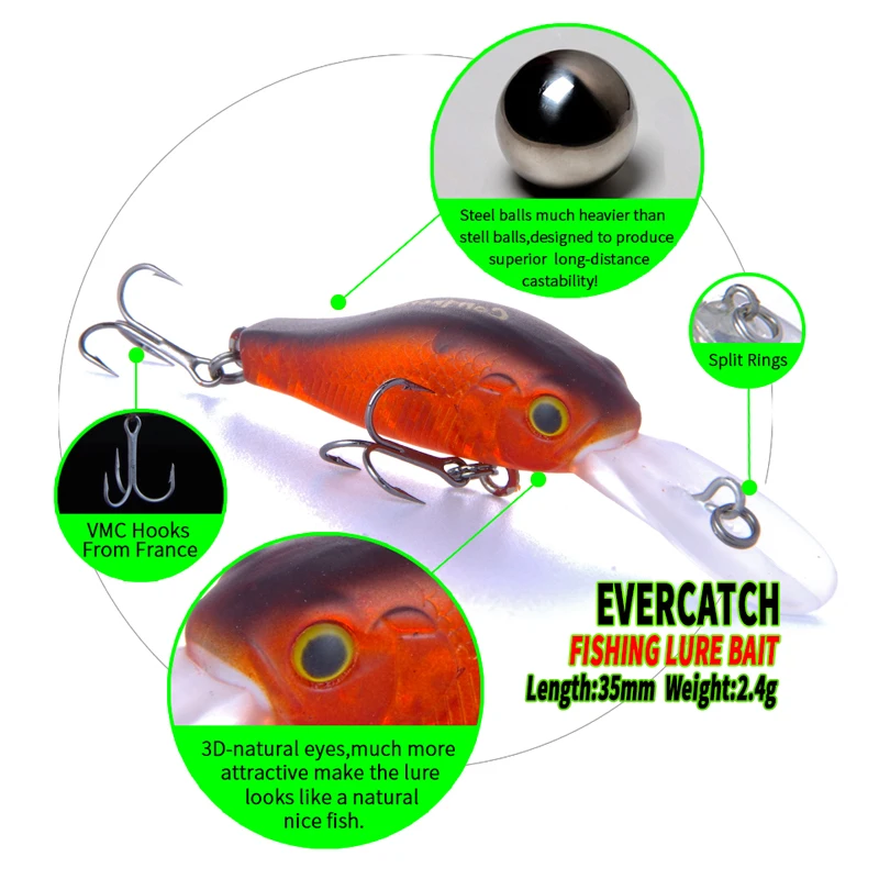2019 EVERCATCH рыба Жир Мини Кривошип 35 мм 2 4 г рыболовные приманки Воблеры приманка