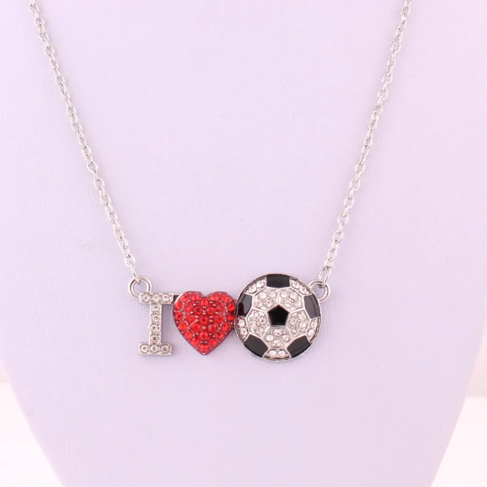Ожерелье с кулоном в виде футбольного мяча красным кристаллом I Love You|pendant necklace|ball