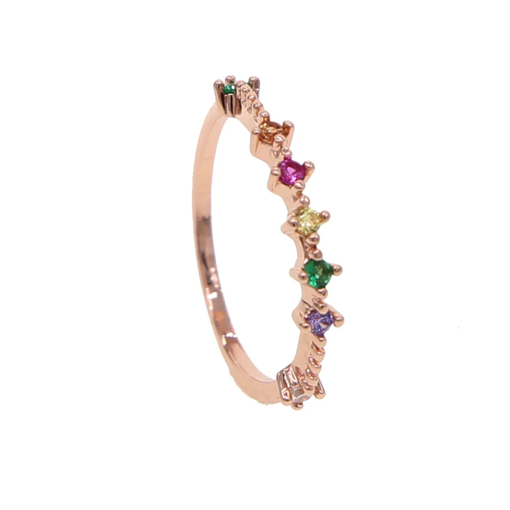 rose gold Элегантное Радужное крошечное кольцо Модный Красочный Белый позолоченный браслет однотонный цвет розовое золото кольца для помолвки/обязательства для женщин тонкое кольцо - Цвет основного камня: rose gold