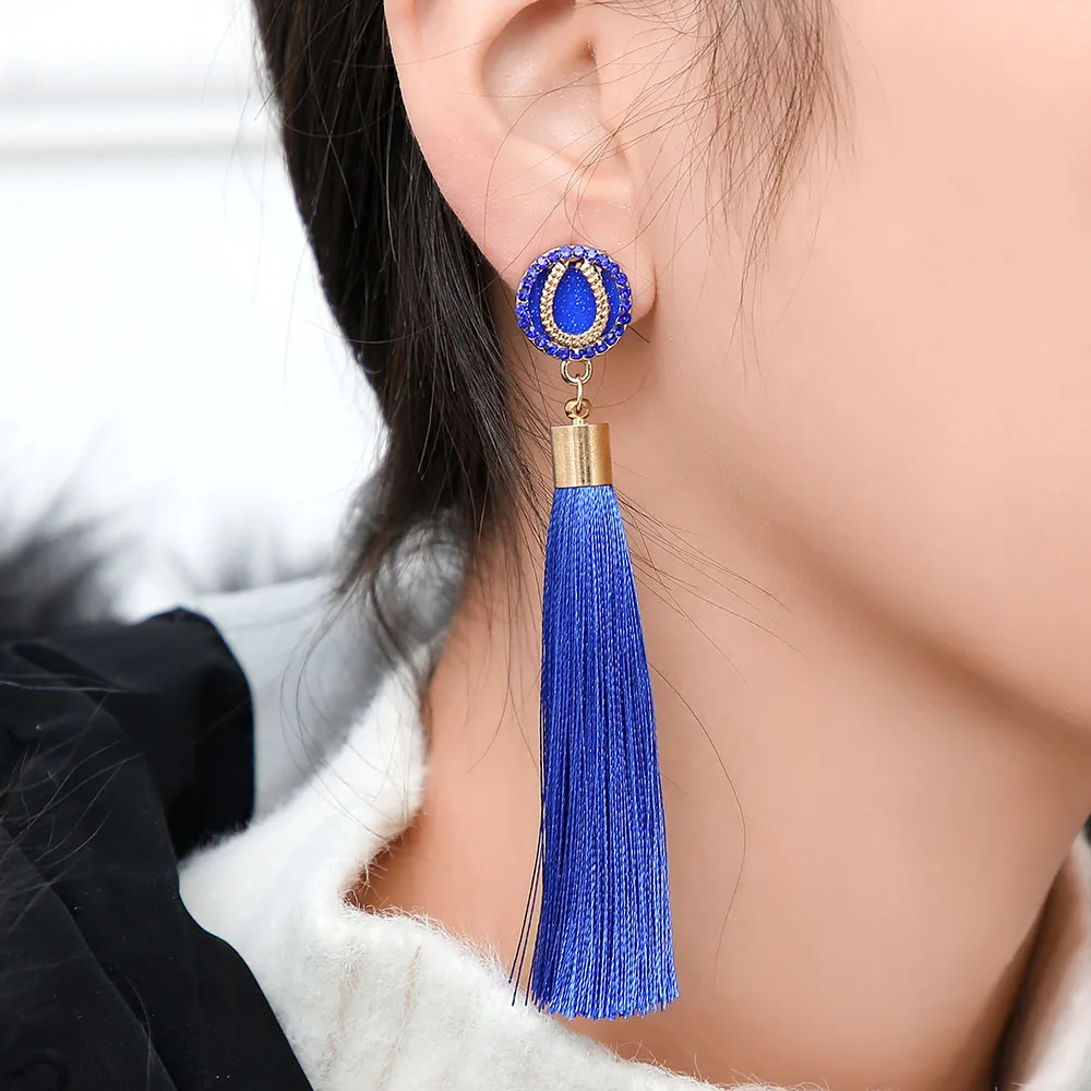 Colorful Women Long Tassel Drop Earrings Crystal Krean Dangle Earring for Vintage Big Statement Ear Fashion Jewelry | Украшения и