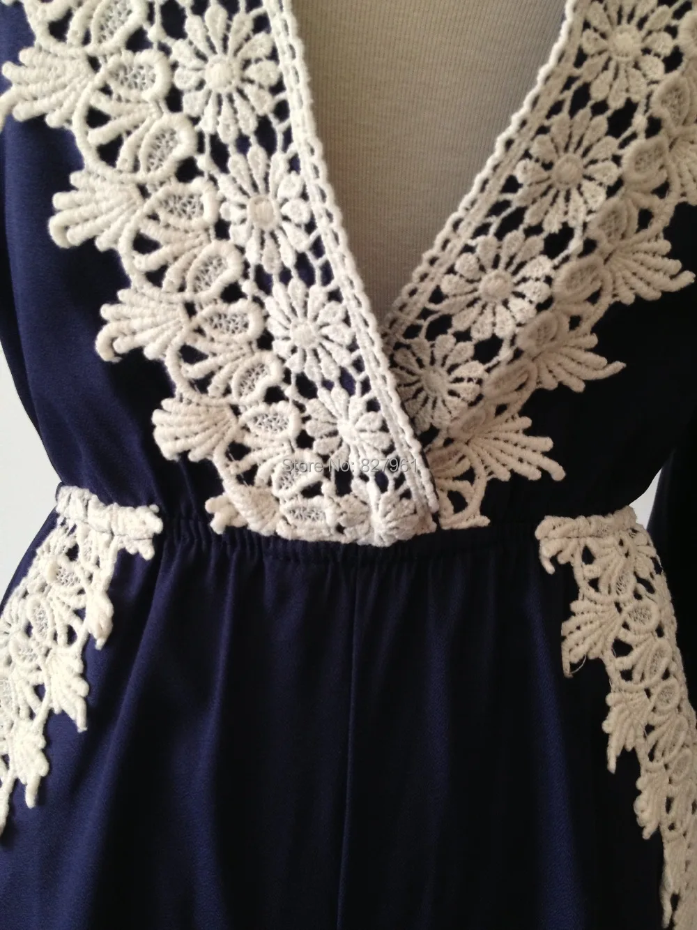 2015 New Women Sexy Lace White Blue Playsuit Deep V-neck Jumpsuit High Waist Ladies Romper Free Shipping #J057 |
