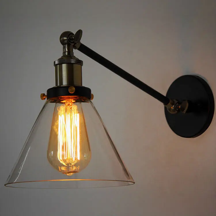 

Retro Village Wall Lamp Iron Metal Material Transparent Glass Lamp Shade Angle Adjustable Bedroom Corridor Bar Loft Restaurant
