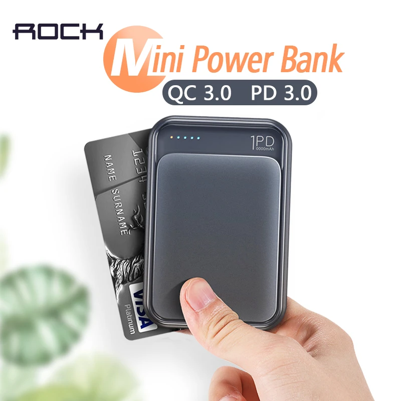 ROCK Mini Power Bank 10000 мАч 18 Вт USB C PD Быстрая зарядка QC3.0 внешняя батарея для iPhone Xs Samsung S9