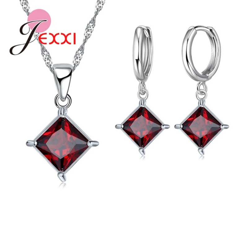 Комплект из колье и серёг серебра 925 пробы 8 цветов|crystal necklace earrings set|jewelry set 925necklace