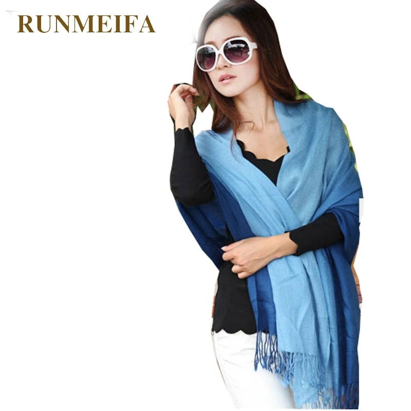 2019 Модный зимний шарф пашмины для женщин градиентные кашемировые шарфы