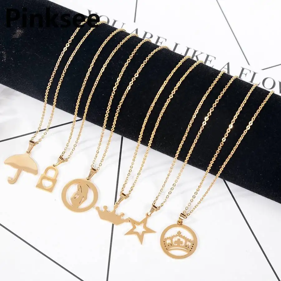 

Simple Gold Color Jewelry Set For Women Stainless Steel Crown Star Umbrella Pendant Necklace Earrings bijoux enfant Wholesale