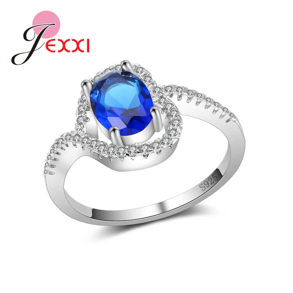 

Hot Sale 4 Colour Fine Oval Crystal Women Female Party Wedding Jewelry High Quality 925 Sterling Silver Geometric Ring