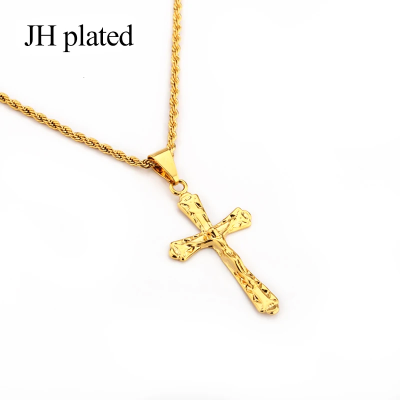 JHplated 2019 New Fashion Gold Color Long45 60cm crucifix Jesus Religious Necklaces Pendant Women/Men Christian Cross style Jews | Украшения