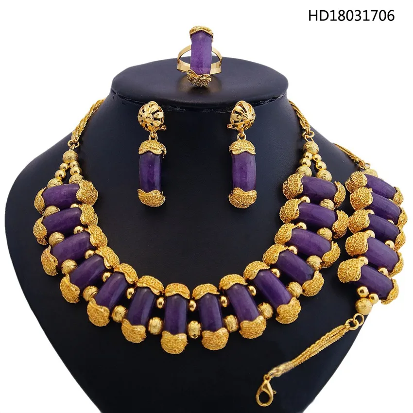 Purple YULAILI, Новое поступление, натуральный камень, высокое качество, 24 карата, золотой цвет, женский костюм, ювелирные наборы - Окраска металла: Purple