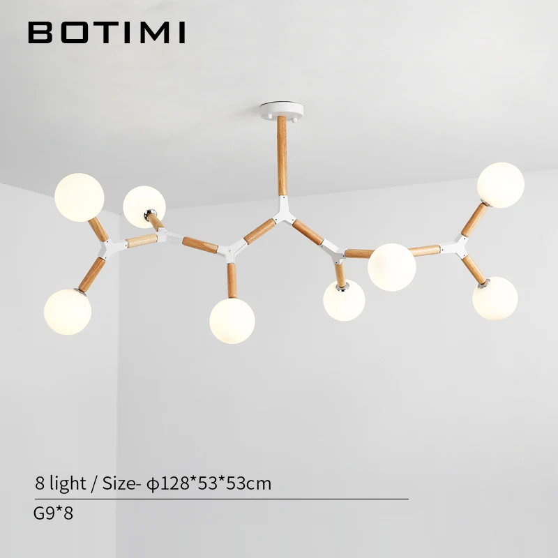 8 Light BOTIMI креативный скандинавский светодиодный Люстра со стеклянным шаром для гостиной, спальни, деревянные люстры G9, Светильники для внутреннего освещения - Цвет абажура: 8 Light