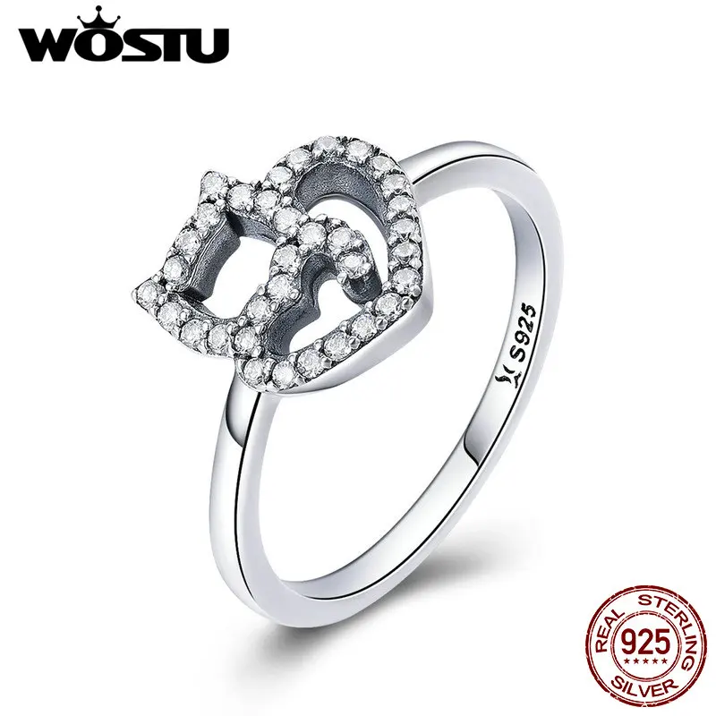 WOSTU 2019 горячая Распродажа Настоящее серебро 925 проба блеск CZ Циркон Кот кольца в