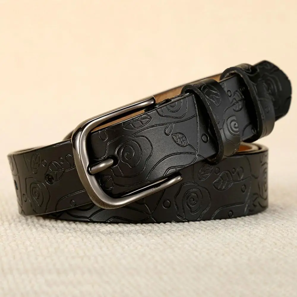 Black AKTRIS, модный дизайн, цветочный узор, красная роза, натуральная кожа, женский ремень, Женская Пряжка, металлические ремни, 28 мм, ширина, FCO082 - Цвет: Black