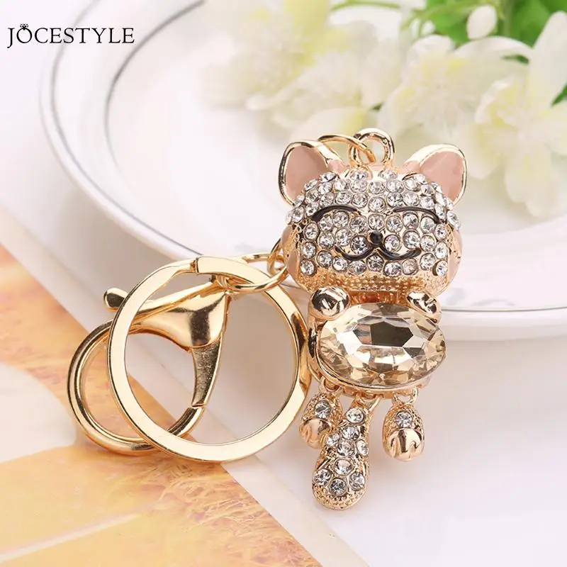 Женский брелок с кристаллами в виде кошки|fashion key ring|key ringcat keychain |