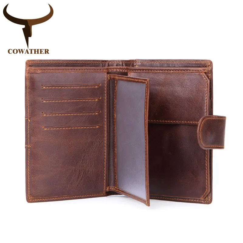 COWATHER 100% top cow genuine leather men wallets 2019 new design wallet high quality oil wax male puse M9119 free shipping | Багаж и
