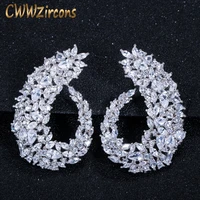 cwwzircons sparking cubic zirconia silver color women big flower hoop earrings for brides wedding jewelry accessories cz416
