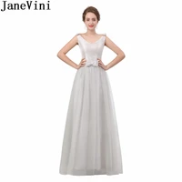 janevini robe demoiselle light gray long bridesmaids dresses for women v neck tulle simple party formal dresses for wedding 2018