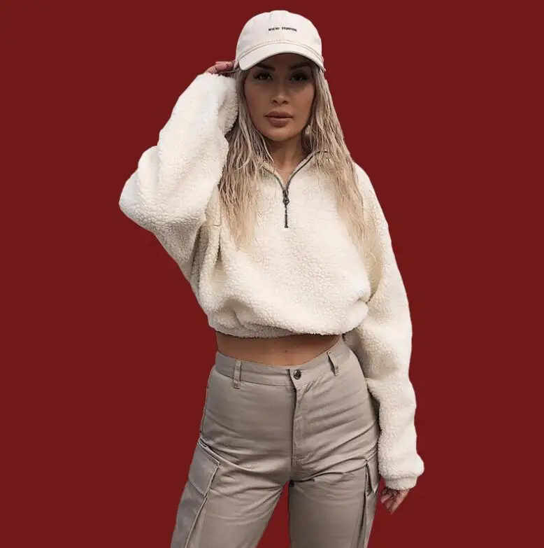 Женская зимняя водолазка на молнии из искусственной овечьей шерсти пуловер