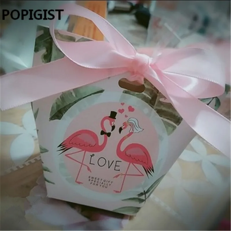 Creative European Cartoon Unicorn/ Flamingos Candy Boxes Wedding Favors Bomboniera Party Gift Box paper package Candy Bag 30