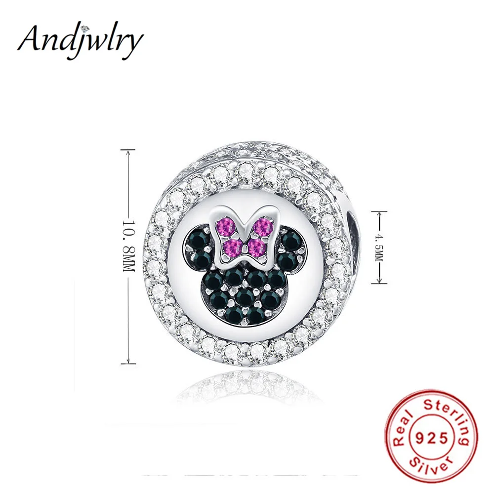 Ajw0358-W Fit Pandora шармы 925 пробы серебро браслет бусины Микки, Минни шармы мультфильм бусины для изготовления ювелирных изделий Berloque - Цвет: Ajw0358-W
