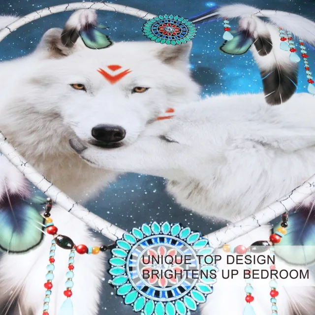 BlessLiving Wolves Couple Bedding Set 3D Print White Wolf Duvet Cover Tribal Animal Galaxy Bed Set Heart Dreamcatcher Bedspread 4
