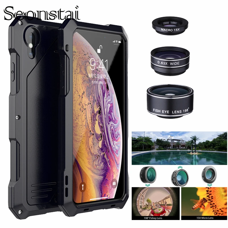 

Metal Lens Case for iPhone Xs Max Shockproof Waterproof Cover Macro Len Camera Hybrid Full Protective Cases for iPhone XR Coque