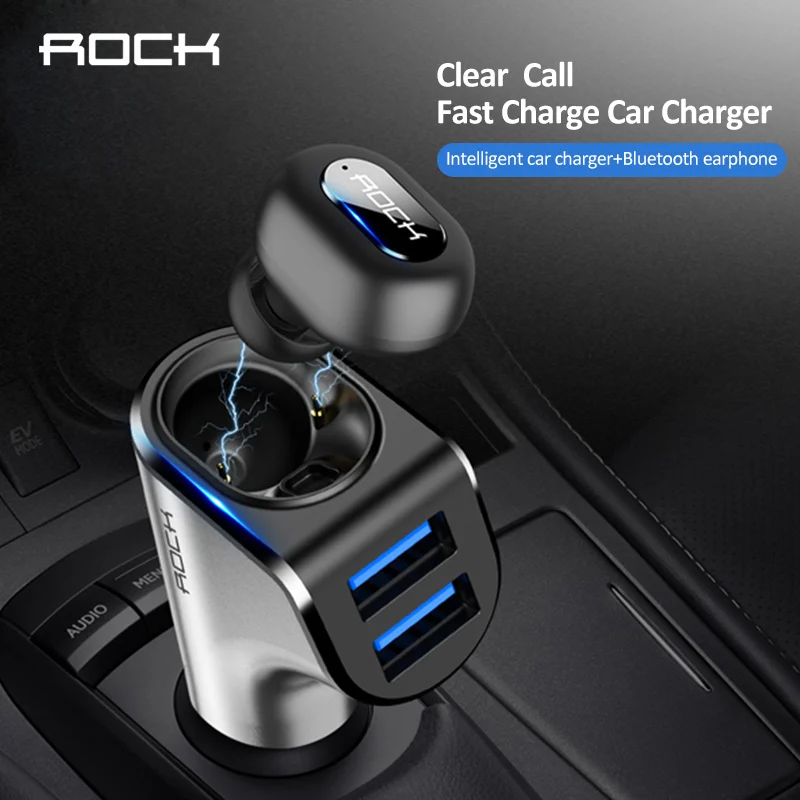 ROCK Переходник USB для зарядки в машине с беспроводными Bluetooth наушниками ухо