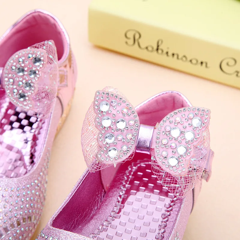 

2019 spring children's shoes girls princess rhinestones low heel shoes children's party wedding shoes bow show shoes