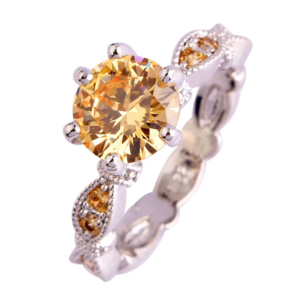 Lingmei блестящей круглой огранки шампанское серебряные Цвет кольцо ювелирных