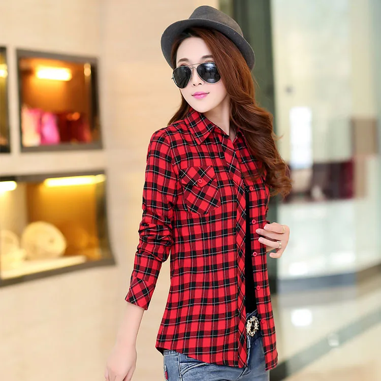 2016 Осенняя фланелевая рубашка клетчатые модные женские топы Blusas Femininas