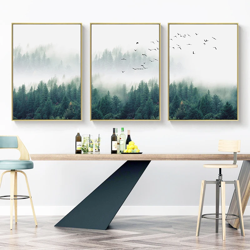 

3Pcs/lot Nordic Fog Forest Birds Landscape Canvas Painting Poster Print Wall Art Picture Living Room Home Office Decor
