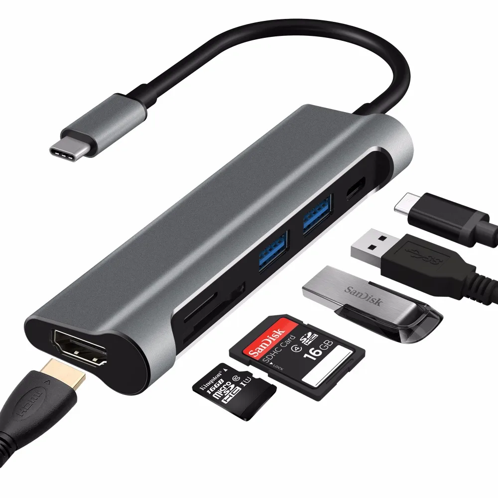 DZLST usb type C 3,1-USB 3,0/HDMI 4 K/SD кард-ридер/PD Thunderbolt 3 концентратор для MacBook samsung S9 huawei mate 10/P20 алюминий
