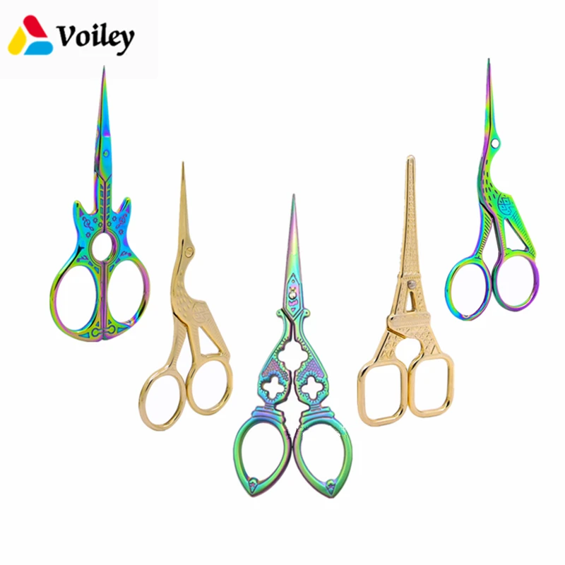 1 шт Цветные Титановые винтажные ножницы из нержавеющей стали антикварные