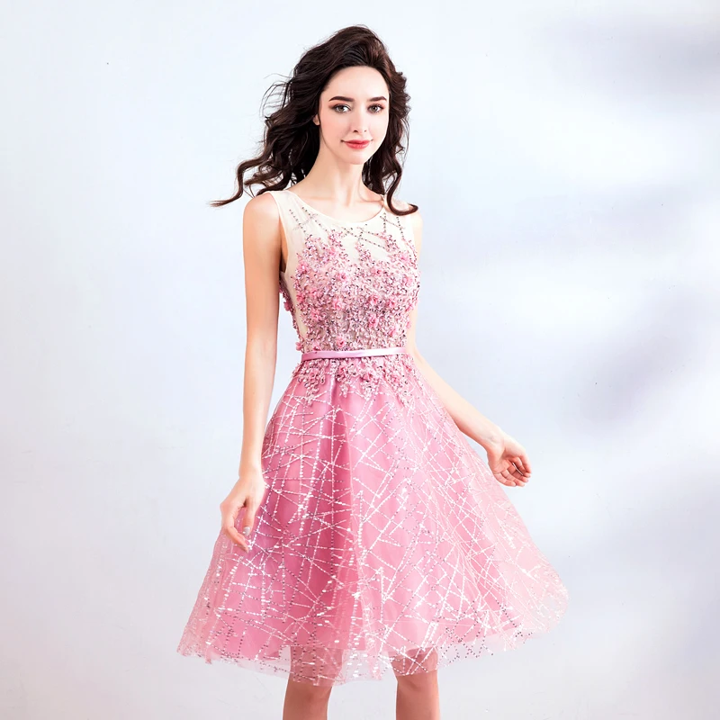 Розовые короткие платья для выпускного вечера длиной до колена Vestidos Graduacion 2018