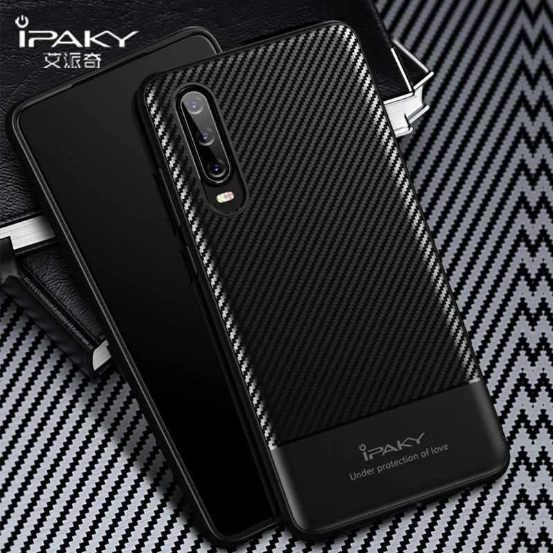 P30 IPAKY Huawei Pro силиконовый чехол Роскошный мягкий ТПУ углеродное волокно задняя