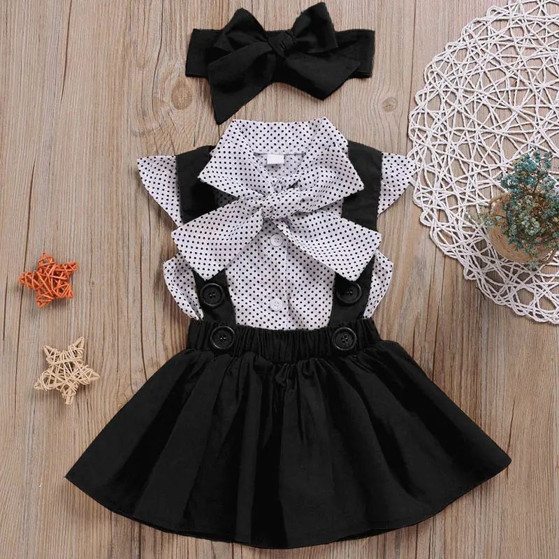 LL1835black HE Hello Enjoy/комплекты одежды для девочек; топы без рукавов в горошек с бантом для девочек; юбка принцессы на подтяжках; костюмы для маленьких девочек; детская одежда - Цвет: LL1835black