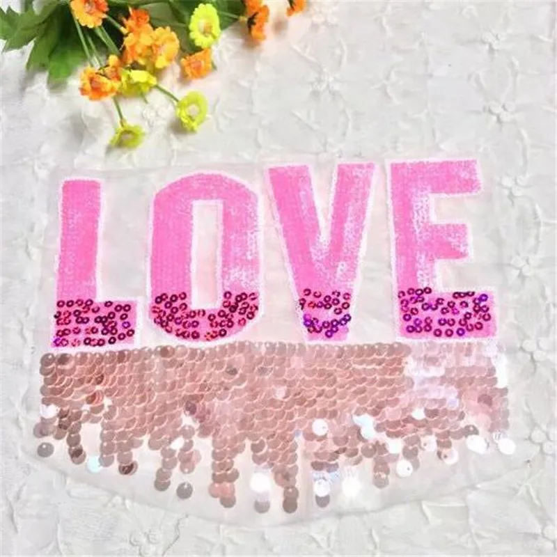 Одежда для мужчин и девочек футболка с блестками надписью LOVE iron on paches 25 см джинсы