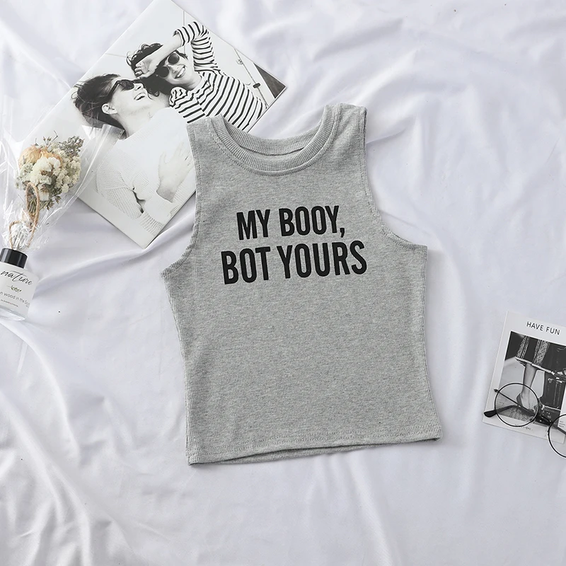 Кроп-топ женский трикотажный с круглым вырезом и надписью MY BODY | Женская одежда