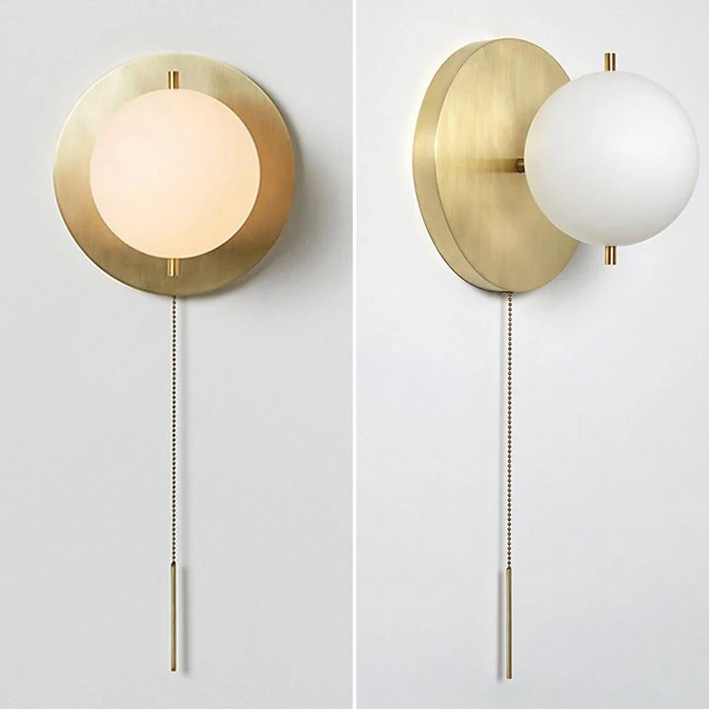 

Nordic Living Room Hanging Lamp Glass Ball Simple Modern Walkway Pull Rope Bedroom Bedside LED Decorate Wall Light Fixture