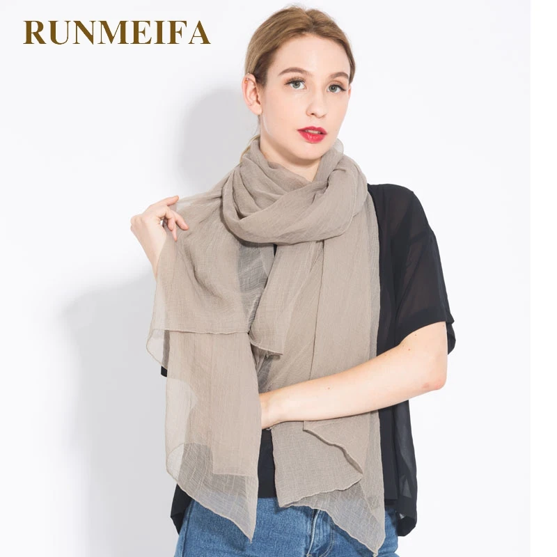 Женский шелковый шарф RUNMEIFA однотонный из пашмины мягкий тонкий для весны и лета