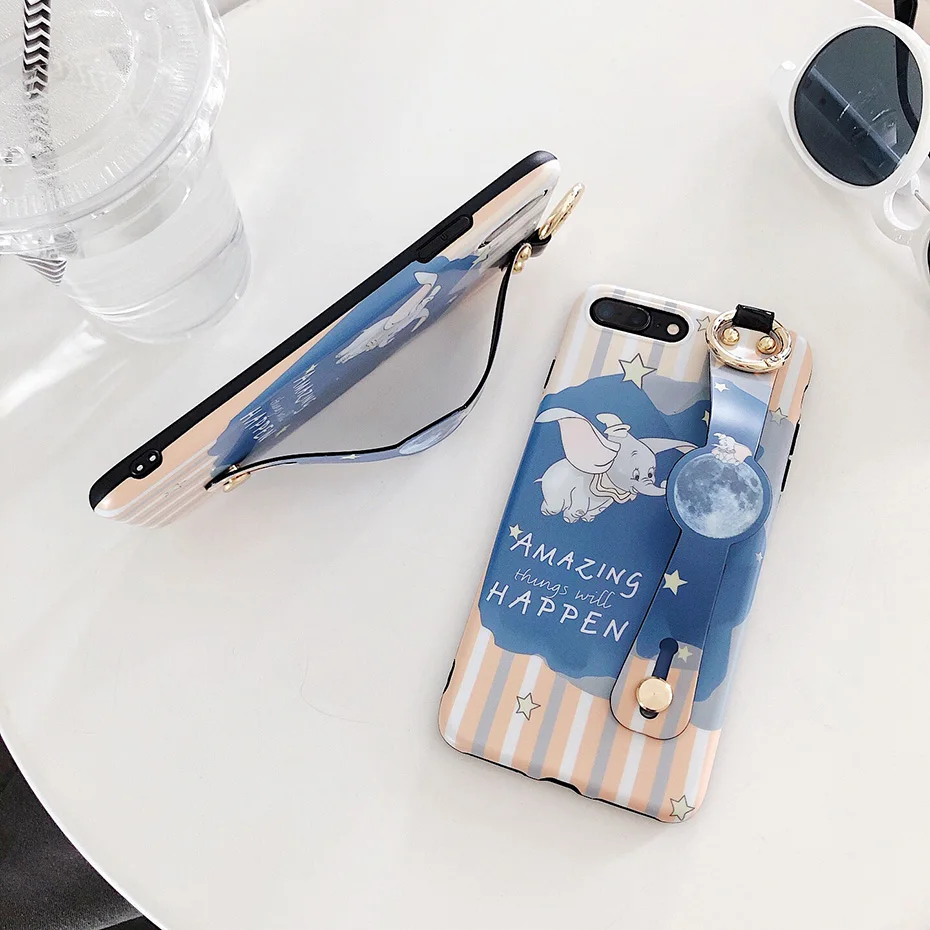 Чехол Dumbo для iPhone 11 Pro X XR XS Max, милый мультяшный ремешок на запястье, держатель для телефона, чехол s для iPhone 7, 8, 6 S, 6 Plus, чехол на заднюю панель
