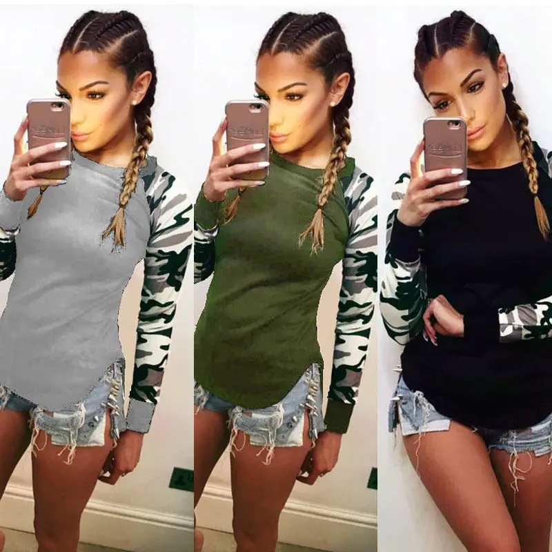 Модная женская камуфляжная блузка Свободная Повседневная Блузка с длинным