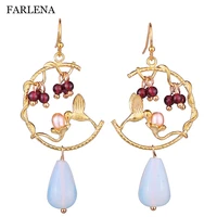 farlena jewelry women natural garnet fruit earrings vintage ethnic freshwater pearl opal drop earrings