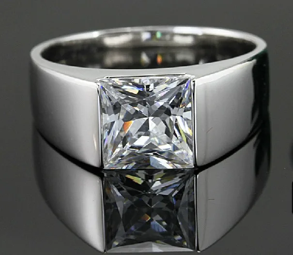 

Fantastic 2Ct Halo Princess Cut Silver Diamond Rings for Men 925 Sterling Silver Wedding Man Rings