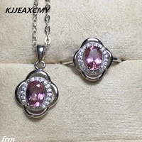 kjjeaxcmy fine jewelry 925 sterling silver live female set suit natural powder tourmaline hot section four clover suit