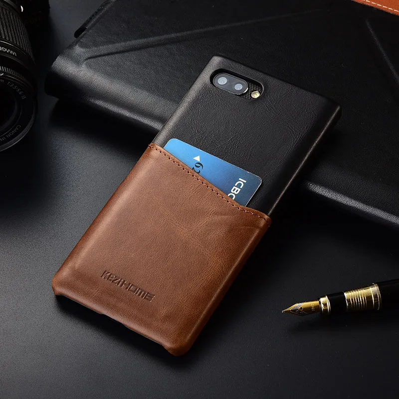 Чехол для BlackBerry KEY2 из настоящей кожи с вставкой винтажного двухцветного дизайна и откидной крышкой для карт.