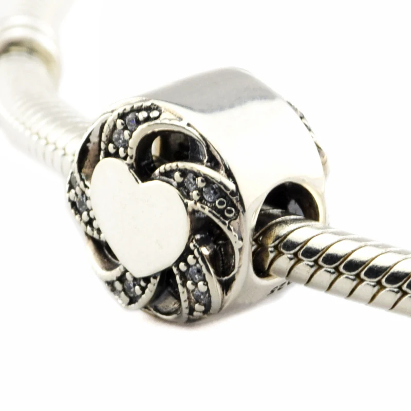 DIY Beads for Jewelry Making Sterling-Silver-Jewelry Ribbon Heart Bead WITH CLEAR CZ Charms Silver 925 Berloque Perles | Украшения и