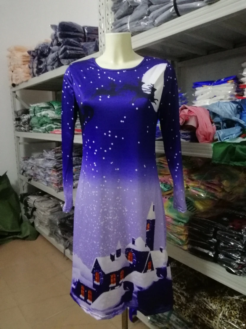 Рождественское платье с принтом Vestidos, женские зимние вечерние платья с длинным рукавом, короткое прямое мини-платье, новогоднее платье SJ1047F