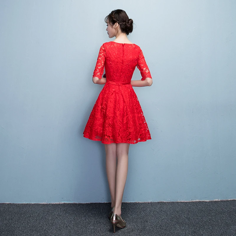 Кружева Короткие Вечерние Платья Красный Аппликация V образным Вырезом с