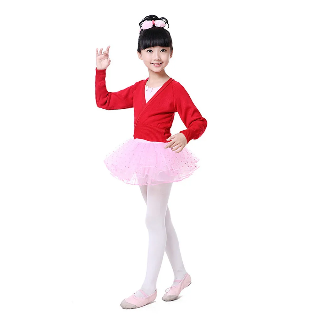 2019 Autumn Girls dancewear Winter Long Sleeve Dance Clothes Ballet Training Warm Knitted Cardigan Crossover Wrap kids clothes | Детская