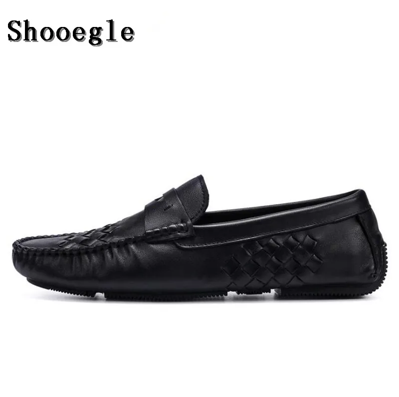 Мужские мокасины ручной работы SHOOEGLE плоская подошва повседневные туфли черные